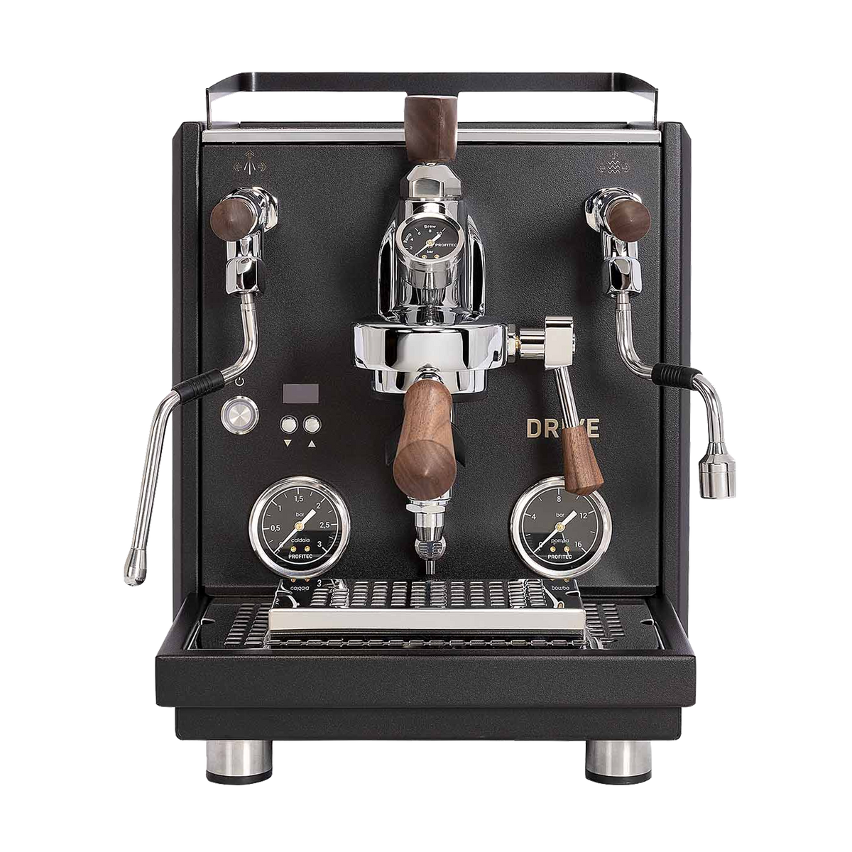 Profitec Drive Espresso Machine Black with Walnut Front view